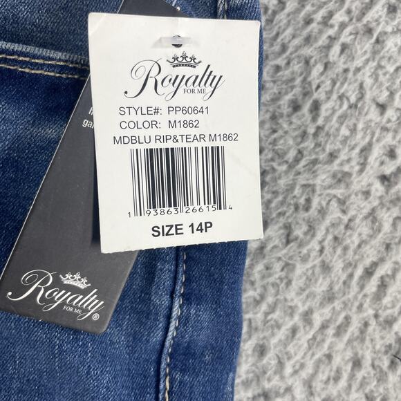 Royalty For Me Jeans Womens 14P x26 Blue Ankle High-Rise Skinny Petite Rip Tear - Picture 8 of 15
